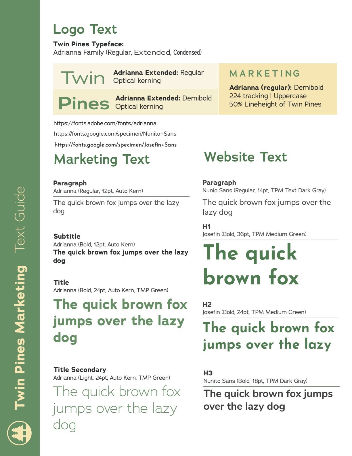 Type guide showing parallel print and web typographic scales with sizes, weights and colors specified per level